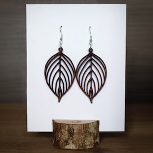 Wooden Leaf Earrings Gift Box Included Lightweight Wood Earrings Long Leaf Earrings image 9