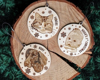 Engraved Photo Ornament & Gift Box | Personalised Christmas Ornament | Family, Memorial, First Christmas and Pet Photo Ornament