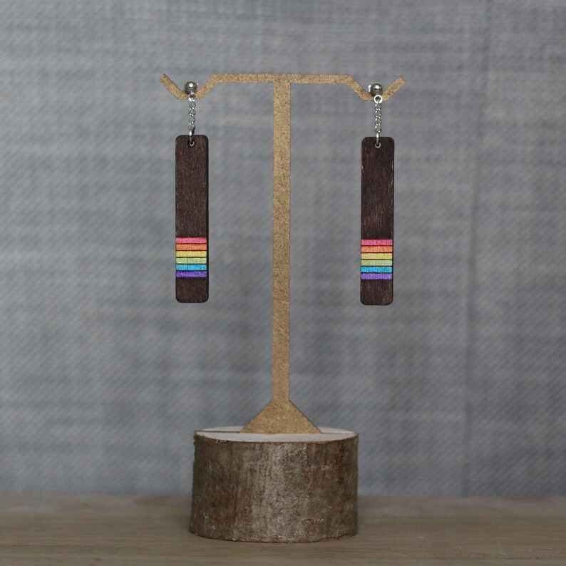 Wood & Rainbow Pride Earrings Drop Stud Earrings Gift Box Included image 5