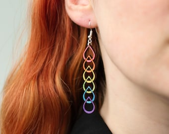 Linked Raindrop Earrings | Gift Box Included | Hand painted Rainbow Pride Colours