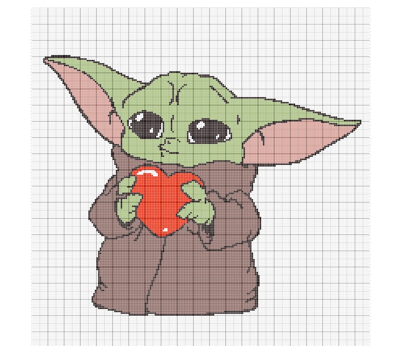 Baby Yoda With Heart Crochet Graph / Single Crochet Blanket Etsy Finland