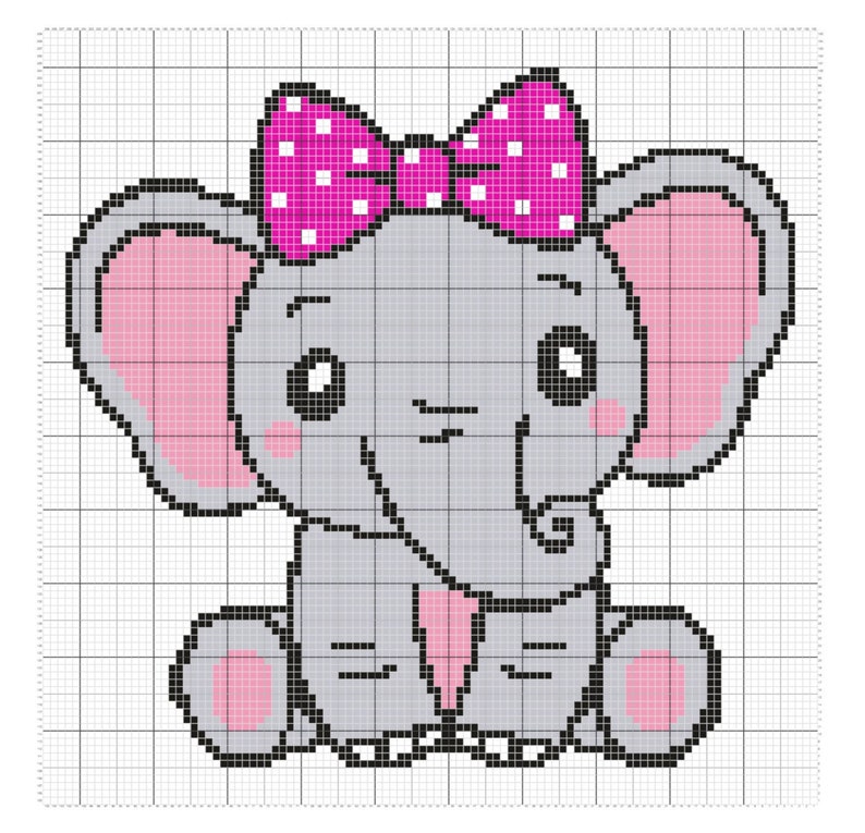 Baby Elephant With Bow C2C Crochet Blanket Pattern With Chart Etsy