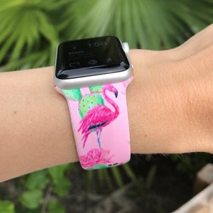 Bracelet de montre en silicone Flamingo Pink Preppy compatible avec Apple Watch