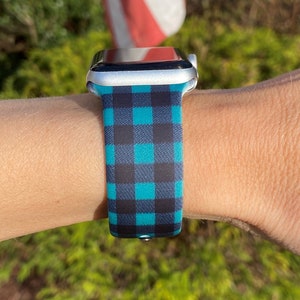 Green and Black Buffalo Check Gingham Plaid Silicone Watch Band compatible with Apple Watch