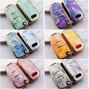 Audi Car Key Cover Marble Swirl Soft Premium TPU Protector Case for Keyless Remote Entry Key FOB Cover Protection Key Holder Key Chain Cover