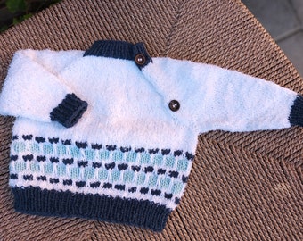 Hand-knitted unique piece - baby sweater for boys ca size 50