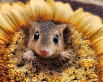 Adorno colgante de ratón de la cosecha en girasol para jardín, regalos de ratones, decoración de ratones *Vivid Arts* ¡Añadido rústico para maceta con forma de bota!