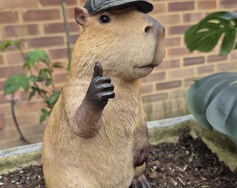 Adorno de jardín de capibara: Estatua de resina con el pulgar hacia arriba, decoración de animales para exteriores.