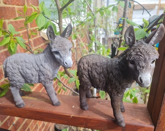 Burro pequeño realista de pie, de color gris o marrón chocolate