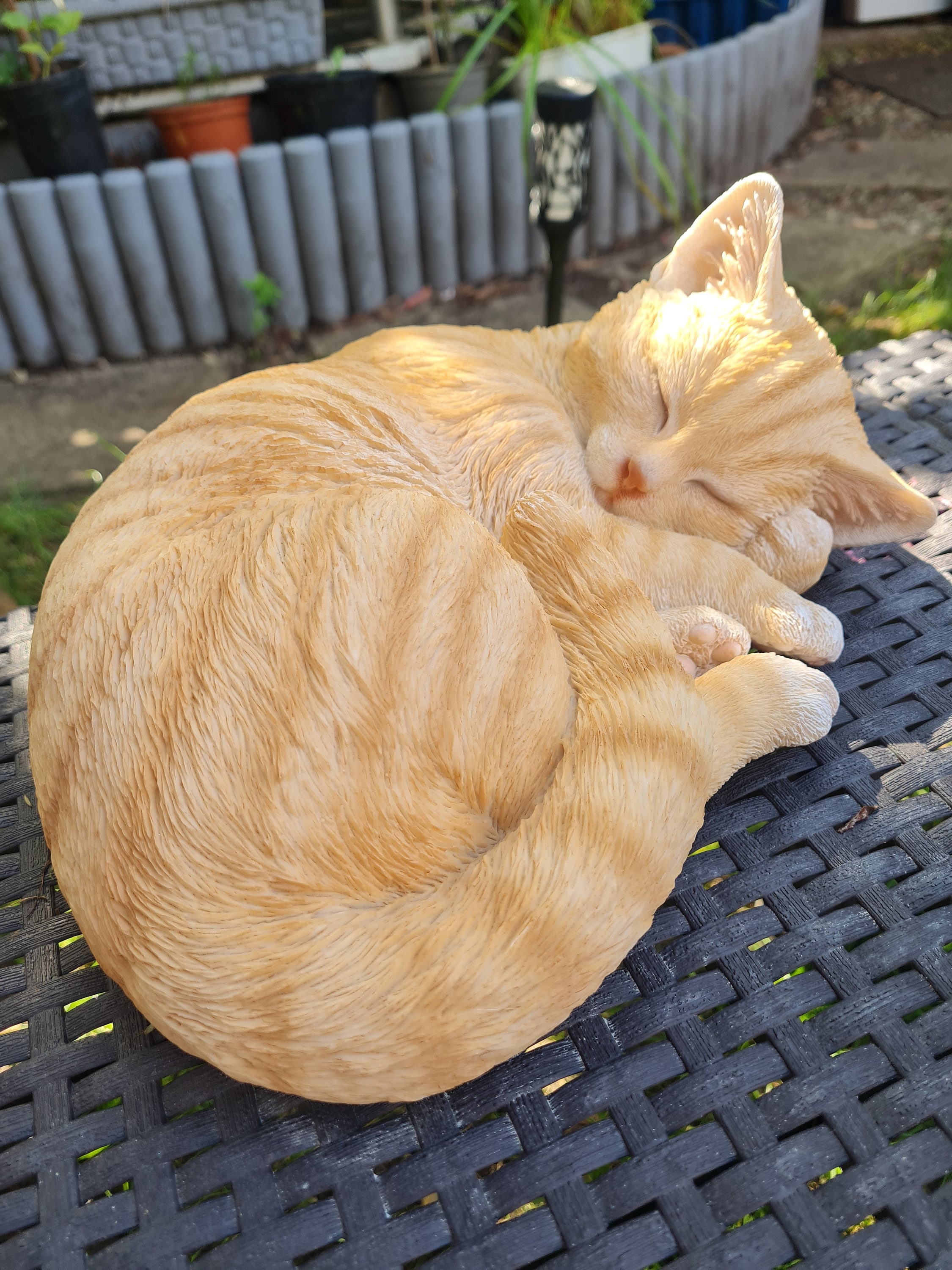Sleeping Ginger Cat Resin Garden Statue: Realistic Outdoor Decor