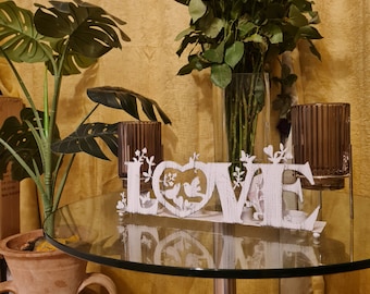 Portavelas de metal vintage LOVE, decoración del hogar