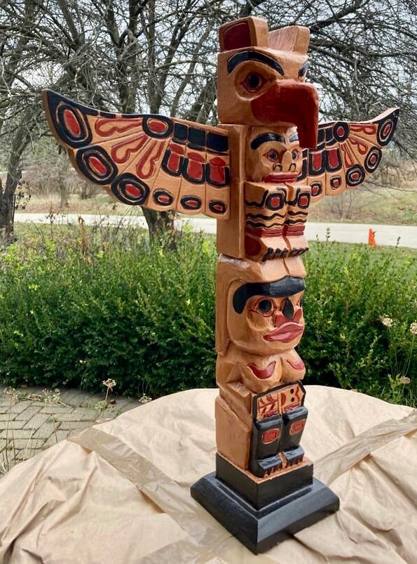 Totem Bois 23,62 pouces Déco Indienne 2 Pièces Totem, totem bois, poteau de  torture hauteur 0,60 mètre bois statue décorative indienne sculpture -   France