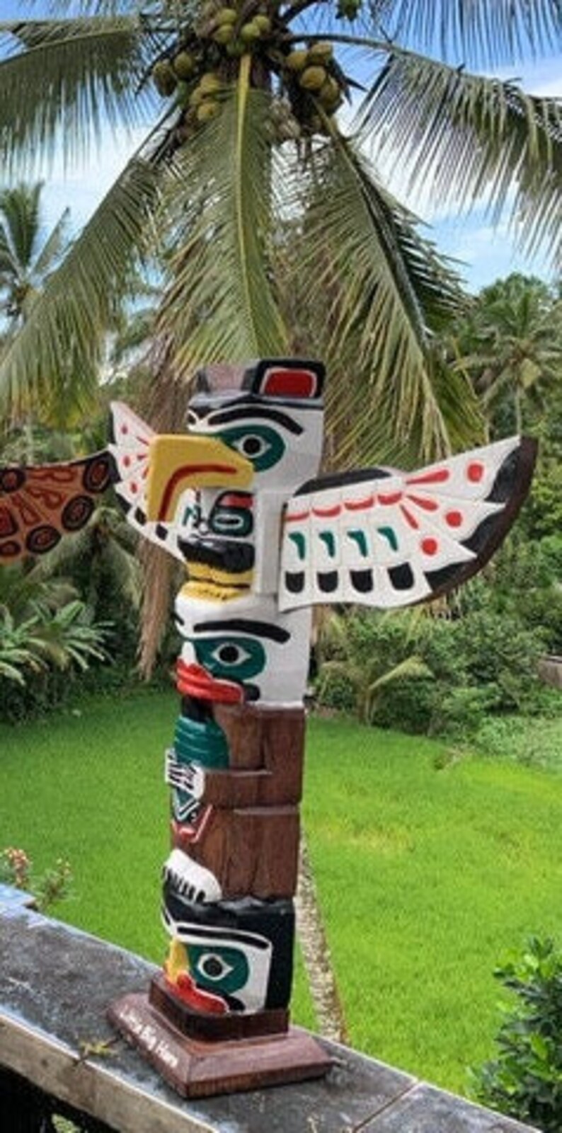 Totem Pole Wood 23.62 Inches Indian Decoration, Totem Pole Wood