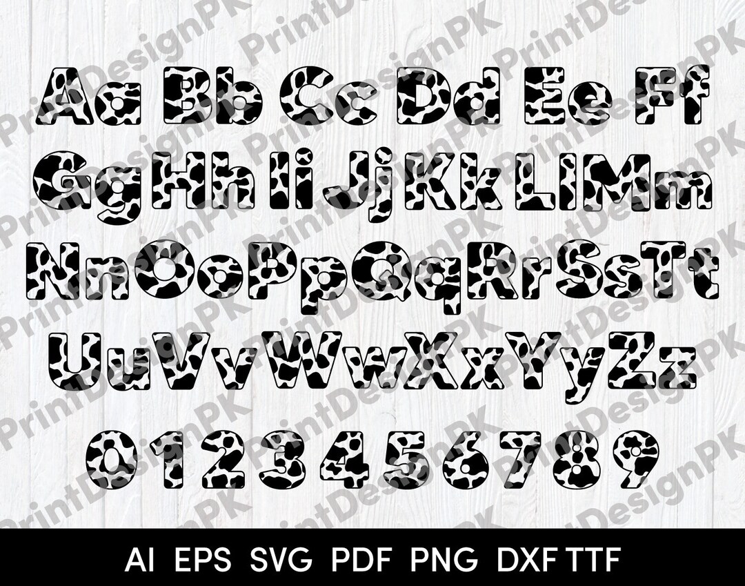 Cow Text Pattern Cow Pattern Font Alphabet Letters and Numbers Vector Clipart - Etsy UK