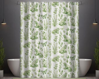 Goblincore Frog Shower Curtain: Botanical Witchy Cottagecore Decor
