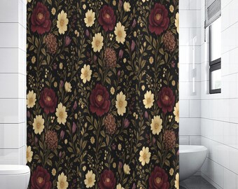 Dark Cottagecore Wildflower Shower Curtain: Vintage Academia Bathroom Decor
