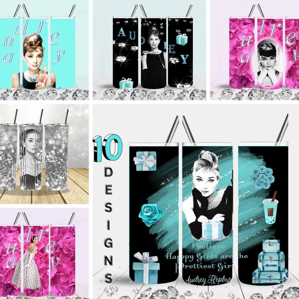 10 Audrey Hepburn Tumbler Designs 20 oz Skinny Tumbler/Sublimation Design/AudreyTumbler Wrap