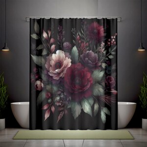 Dark Cottagecore Wildflower Shower Curtain: Vintage Academia Bathroom Decor