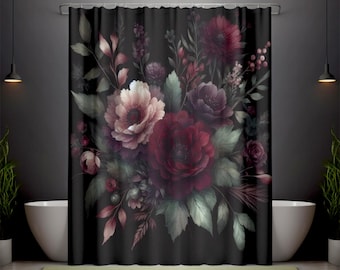 Dark Cottagecore Wildflower Shower Curtain: Vintage Academia Bathroom Decor