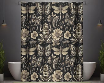 Dark Academia Goblincore Frog Shower Curtain | Cottagecore Botanical Design & Fairycore Vintage Witch Decor
