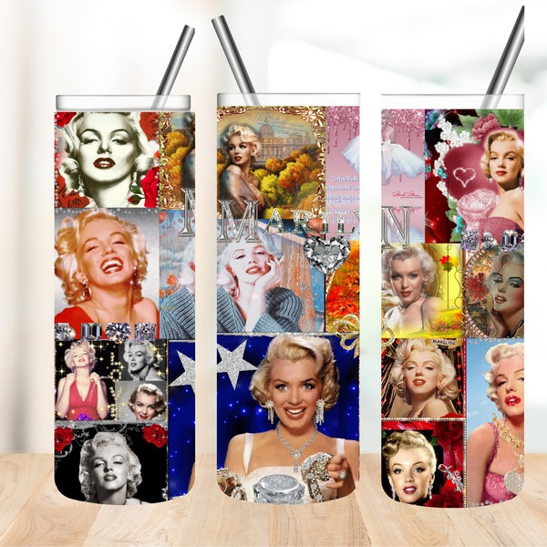 THREE Marilyn Monroe Collage Tumbler Designs 20 oz Skinny Tumbler/Sublimation Design/Marilyn Tumbler Wraps