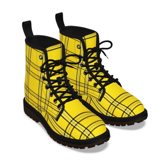 yellow plaid boots