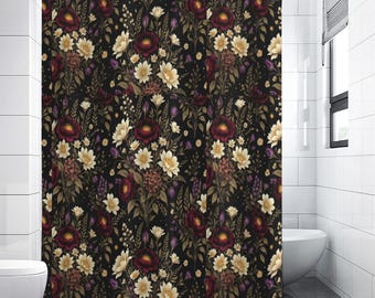Dark Cottagecore Wildflower Shower Curtain: Vintage Academia Bathroom Decor