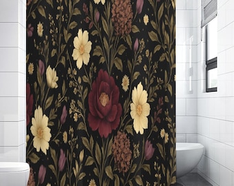 Dark Cottagecore Wildflower Shower Curtain: Vintage Academia Bathroom Decor