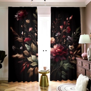 Dark Academia Blackout Curtains: Moody Floral Gothic Decor