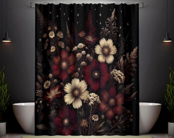 Dark Cottagecore Wildflower Shower Curtain: Gothic Bathroom Decor