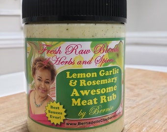 Condimento para carne con limón, ajo y romero, diseñado por un chef.