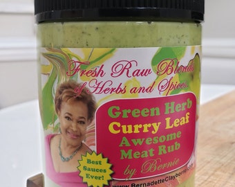 Green Herb Curry Leaf Meat Rub, Fresh Raw Spices.