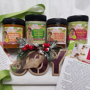 Awesome Meat Rub/Pot Seasoning Gift Pack. Include All 4-8oz jars of our specialty Awesome Rubs, Orange Spice, Lemon Garlic & Rosemary, Spicy