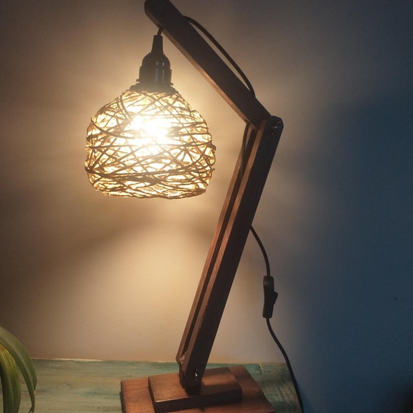Atmosphere lamp, wooden table lamp, desk lamp, handmade, artticulated lamp, industrial type lamp, lamp on base, unique piece