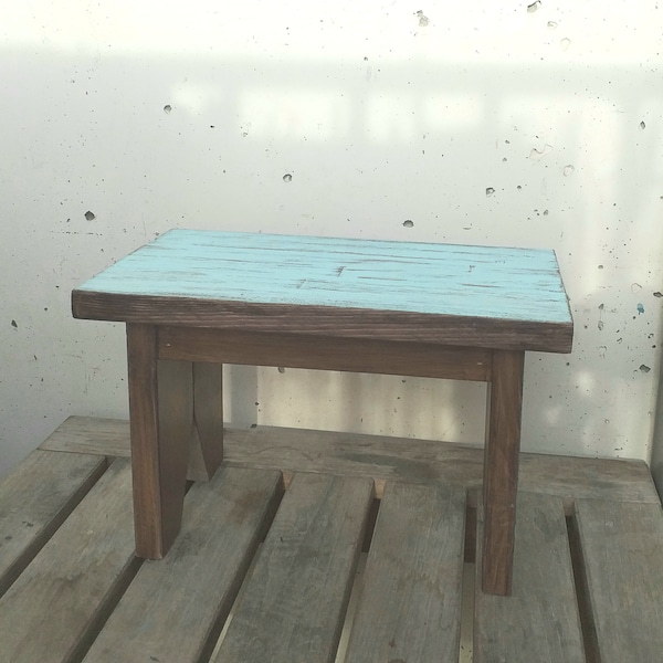 Blue wooden stool, H 19 CM, breastfeeding stool, physiological stool, booster seat, stool wood, multi-use, industrial, base