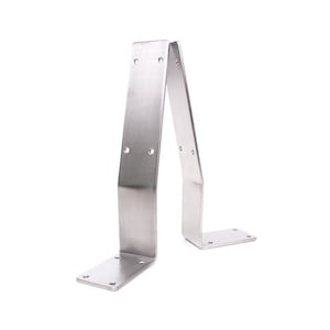May include: Two silver metal L-shaped brackets with four holes each. The brackets are angled to form a V-shape.