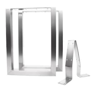 May include: Two sets of stainless steel table legs, each set consisting of four pieces that form a square frame. A third set of legs is shown separately, consisting of two pieces that form a triangular shape.