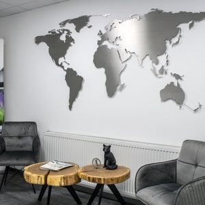 Hochwertige Design Edelstahl Weltkarte Wanddeko Wandbild XXL 3D Metall Pinnwand magnetisch Travelmap Reiseziele Firmenstandorte Landkarte Ed