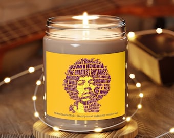 Jimi Hendrix Candle, 9oz | Legendary Guitarist | Gift for Fan | Purple Haze Voodoo Child | Woodstock | 1960's Rock & Roll | Vegan Soy Candle