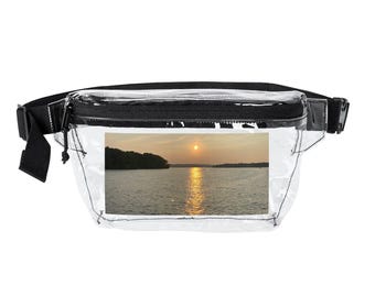 Transparant heuptasje zonsondergang boven water | Doorzichtige festivalheuptas