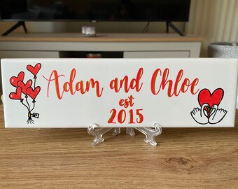 Personalized Decorative LOVE Glass Tile Custom Made Home Decor Couple Names Beautiful Display Unique Gift