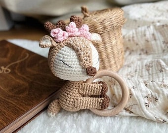 Crochet Rattle, Cute Fawn Rattle, Baby Shower Gift, Christening Gift, Fawn Toy, Baby Girl, New Baby Gift, New Mom Gift, Baby Gift