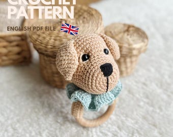 NUR MUSTER | Labrador Welpe häkeln Rassel Muster - Amigurumi Baby Spielzeug PDF, Hunderassel Anleitung, Anfänger-freundlich, Babyparty Geschenkidee