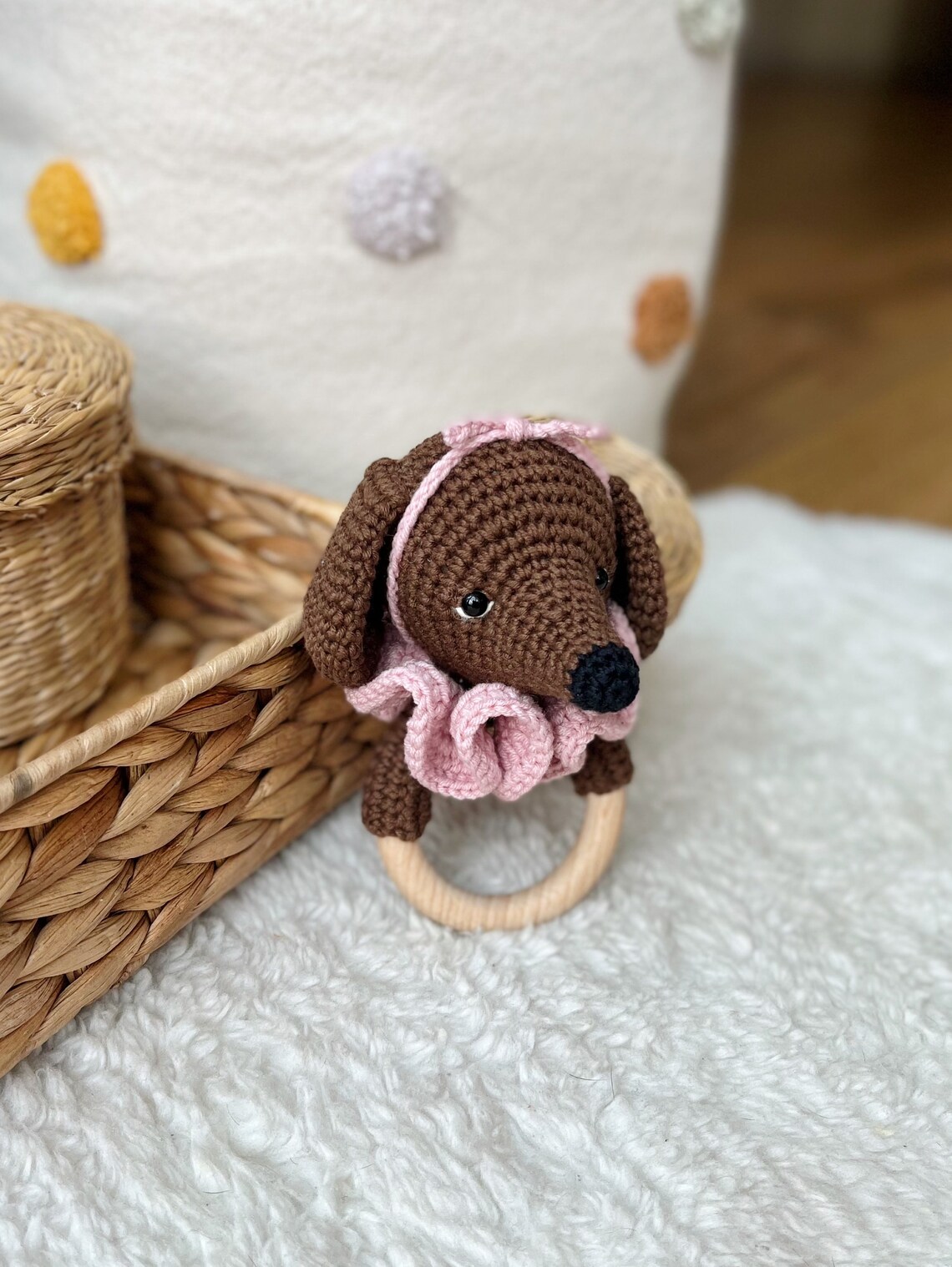 Crochet Rattle, Cute Dachshund Rattle, Dachshund Toy, Baby Shower Gift ...