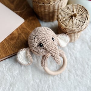 Crochet Rattle, Cute Elephant Rattle, Baby Shower Gift, Christening Gift, Elephant Toy, Baby Boy, New Baby Gift, New Mom Gift, Baby Gift