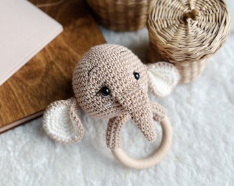 Gehaakte rammelaar, schattige olifant rammelaar, babyshower cadeau, doopcadeau, speelgoed olifant, babyjongen, cadeau nieuwe baby, cadeau nieuwe moeder, babycadeau