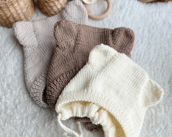 Cappello da orso per bambini lavorato a maglia, cappellino per bambini in lana merino, cappellino per bambini da orso, cappello per bambini in lana meino, maglieria per bambini, cappello per bambini con orecchie da orso