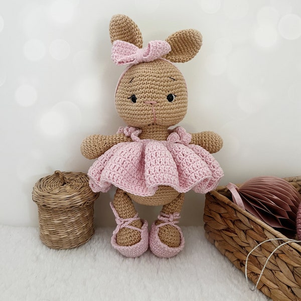 Amigurumi Toy, Cute Bunny Toy, Baby Shower Gift, Crochet Bunny Doll in Pink Dress, New Baby Gift, Soft Cuddly Bunny