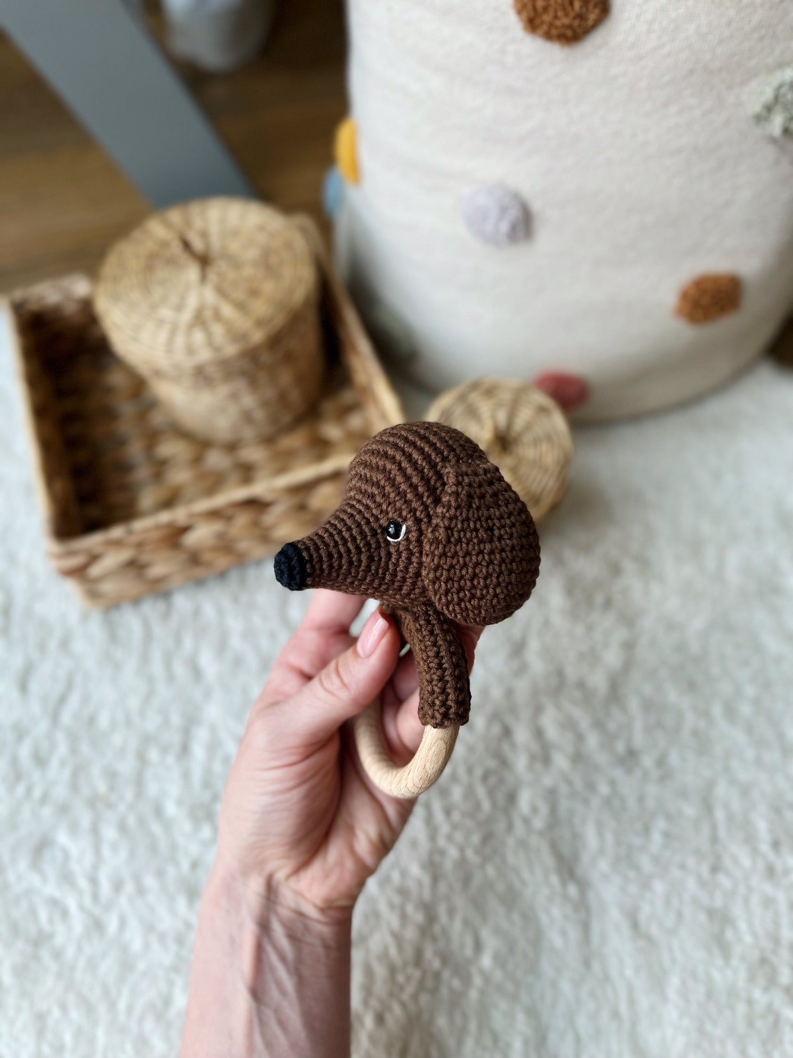 Crochet Rattle, Cute Dachshund Rattle, Dachshund Toy, Baby Shower Gift ...