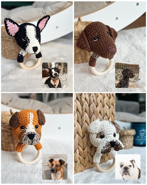 Custom Crochet Dog Rattle – Personalized Amigurumi Puppy Toy From